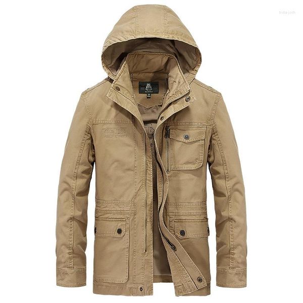 Giacche da uomo Moda Inverno Militare Uomo Cappotto in cotone Giacca a vento con cappuccio Primavera Autunno Casual Parka Abbigliamento maschile Verde militare Nero