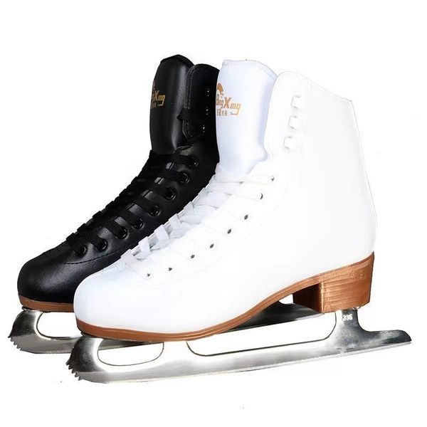 Patins de Gelo Couro Genuíno Sapatos Quentes e Seguros Confortáveis com Lâmina Homens Mulheres Crianças Patinação para Iniciantes Patines 230706