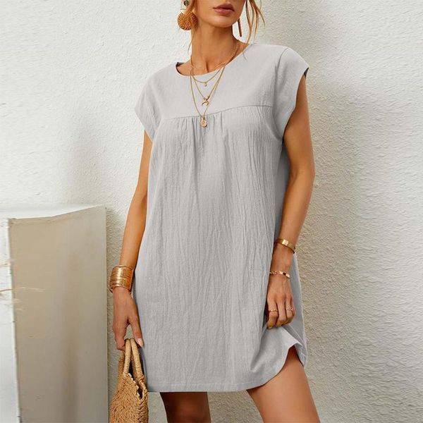 Abiti casual Cotone Lino O-Collo Holiday Sundress 2023 Summer Sleeveless Street Thin Tank Dress Daily Basic Abbigliamento donna