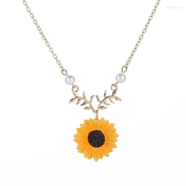 Anhänger-Halsketten, zarte Sonnenblumen-Halskette, Imitationsperlen, Blume für Frauen, Schmuck, Kleidung, Accessoires, Geschenke