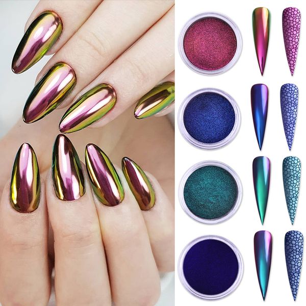 Nagelglitzer, 1 Box, Chamäleon-Spiegel, glitzerndes Nagelpulver, metallische Effektfarben, Pigmente, Nagelkunst, Staubdekorationen, schwarze Basis erforderlich, 230705