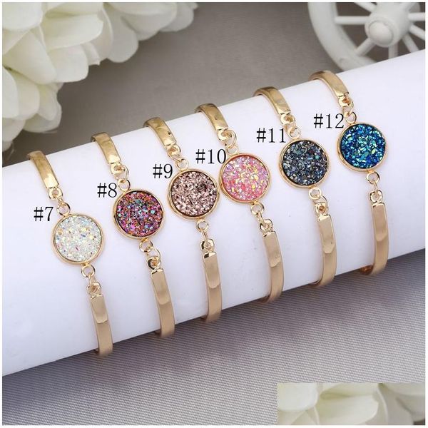 Charm Pulseiras Luxo Druzy Stone Wrap Bracelet Round Natural Geode Rhinestone Pave Drusy Bangle Para Mulheres Moda Jóias Presente Dro Dhznc