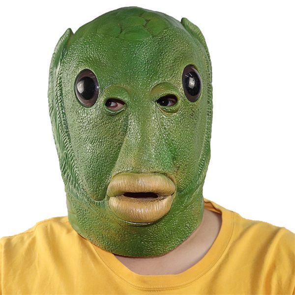 Maschere per feste Adulto Divertente Ugly Green Fish Mask Latex Cosplay Party Halloween Alien Copricapo Party Horror Parodia Forniture 230706