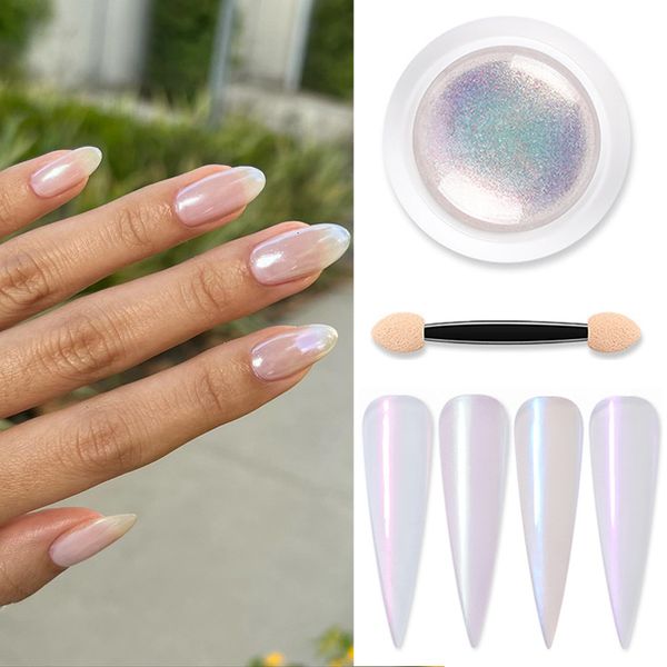 Nail Glitter Shell Pearl Nail Powder Pigment Mirror White Esfregar na unha Glitter Dust Chrome Aurora Manicure Nail Art Decoração 230705