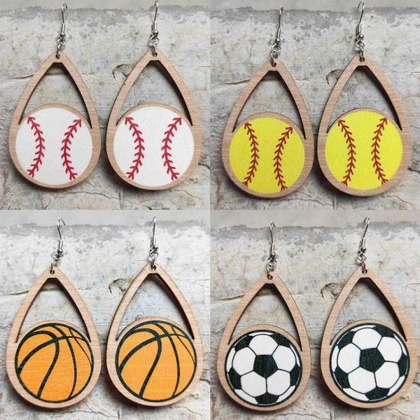 Brincos pendentes feitos à mão em lágrima de madeira Beisebol/Softbol Cricut Design Futebol Beisebol Esportes Jogo Joias Atacado