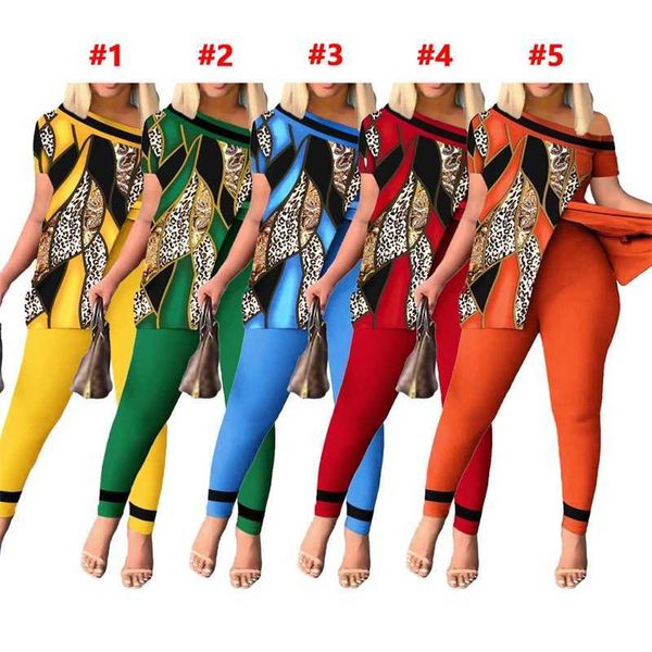 Frauen Trainingsanzüge Sommer Designer Zwei Stück Set 2023 Neue Leopard Druck Muster Saum Split Kurzarm Hosen Passenden Sets