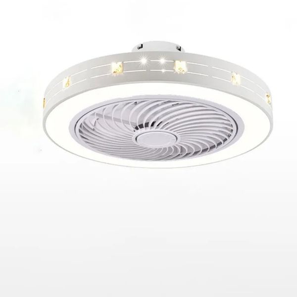 Ventilatori da soffitto moderni con luci in ferro verniciato bianco, ventilatore a LED in acrilico, luce dimmerabile, camera da letto, soggiorno, ventilatore, telecomando