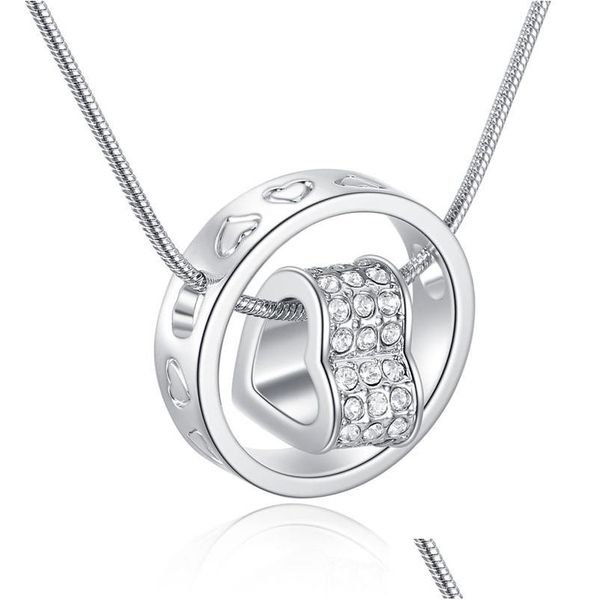 Anhänger Halsketten Luxus Österreichischer Kristall Diamant Herz Halskette Strass und Ring Charme Schlangenkette Für Frauen Modeschmuck GIF Dh9De