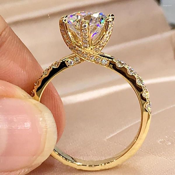 Кластерные кольца 14 тыс. Женщин Желтого Золотого Кольца Моссанитовые бриллианты 1 2 3 4 5 Круглый кросс -соединение Свадебная вечеринка годовщина помолвки