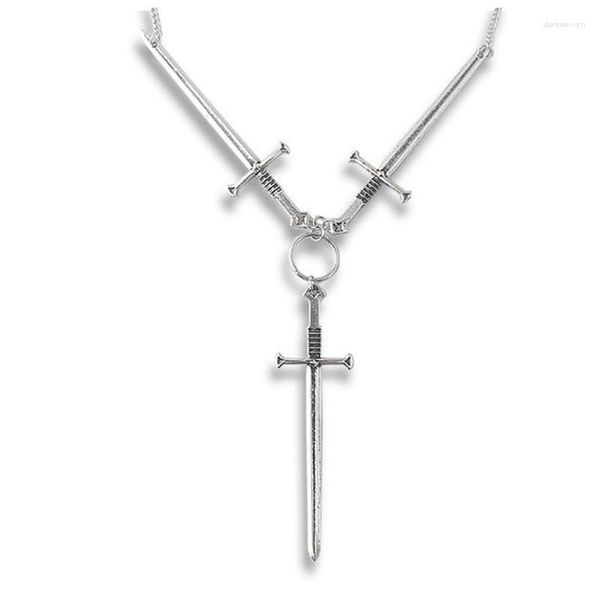 Подвесные ожерелья Три из меча ожерелья гот готический средневековый кинжал заявление