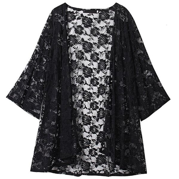 Blusas Femininas Camisas Elegante Vintage Kimono Cardigã Camisa Feminina Renda Bordada Praia Protetor Solar Vestuário Cardigan Plus Size Blusa Feminina 230705