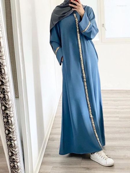 Roupas étnicas Islã Abaya Vestido Painéis Sólidos Aparados Lantejoulas Robe Femme Musulmane Elegante E Elegante Feminino