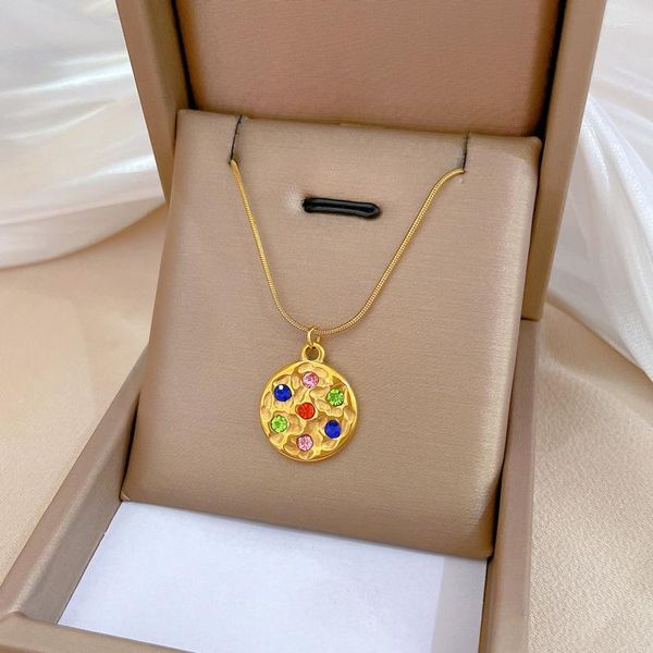 Colares com pingente de ouro/prata colar de moedas delicadas multicoloridas em disco de zircônia minimalista redondo joias para o dia a dia