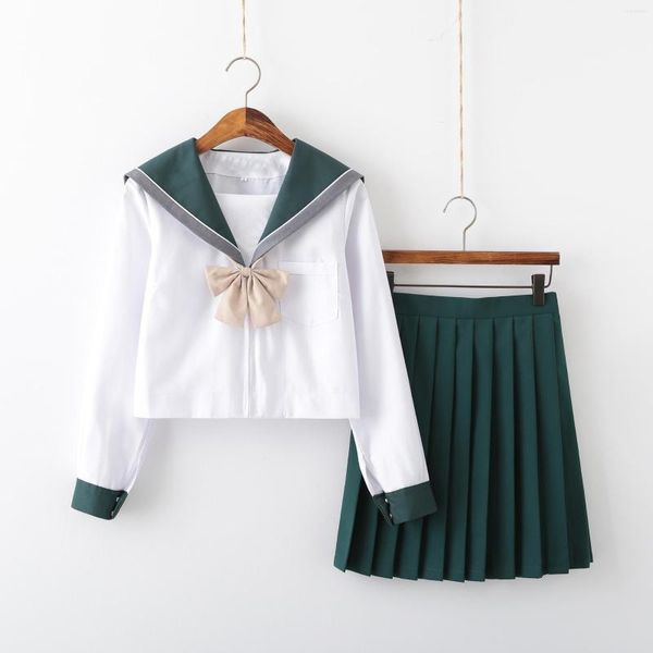 Kleidung Sets Frauen High School Student Mädchen JK Sailor Kleid Uniform Nette Japan Preppy Stil Hemd Top Grün Plissee Kurzen Rock