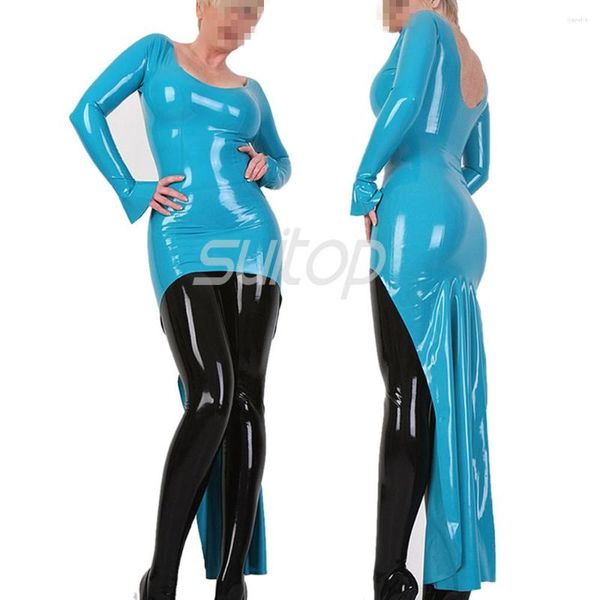 Lässige Kleider Latex Gummi Meerjungfrau Kleid Sexy Club Lange Longuette Blaue Farbe Abendkleidung Abendkleidung