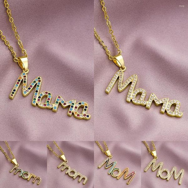 Colares com pingente elegante presente de dia das mães MaMa carta nome cobre zircônia cúbica corrente de aço inoxidável joias para mulheres