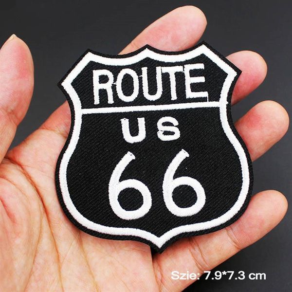 Modegröße 7 9 7 3 cm Route 66 Patches Eisenaufkleber Streifen auf Kleidung Abzeichen Gestickte Applikation für Kleidung2875