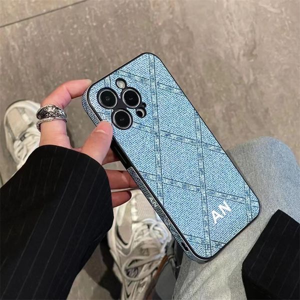 Designer de capa de telefone jeans de couro fashion para iPhone 14 Pro Max 13 Promax 12 11 12pro Capa de telefone Soft Shell