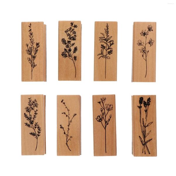 Garrafas de armazenamento 8 peças selos de madeira selos decorativos conjunto de flores alfabeto montado artesanato de borracha