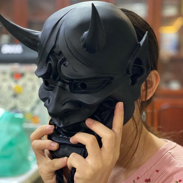 Máscaras de Festa Adulto Unissex Halloween Japonês Selado Prajna Devil Hannya Noh Kabuki Demon Oni Samurai Máscara Facial Vermelho Preto Azul 230705