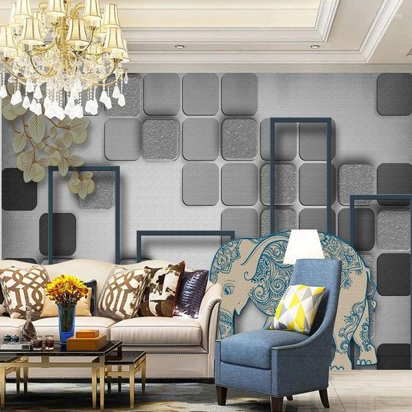 Wallpapers Benutzerdefinierte 3D-Wandtapete in jeder Größe Moderne minimalistische europäische Elefantenblätter Hintergrundwand Papel De Parede Tapety Fresco Art