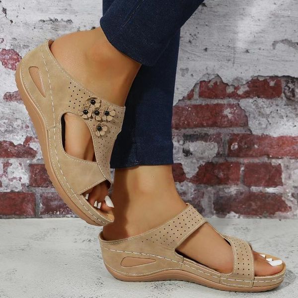 Sandalet Yaz Kadın Çiçeği Düz Renkler Peep Toe Platform Platform Ayakkabı Ayakkabı Rahat kaymaz Flip Flops 2023