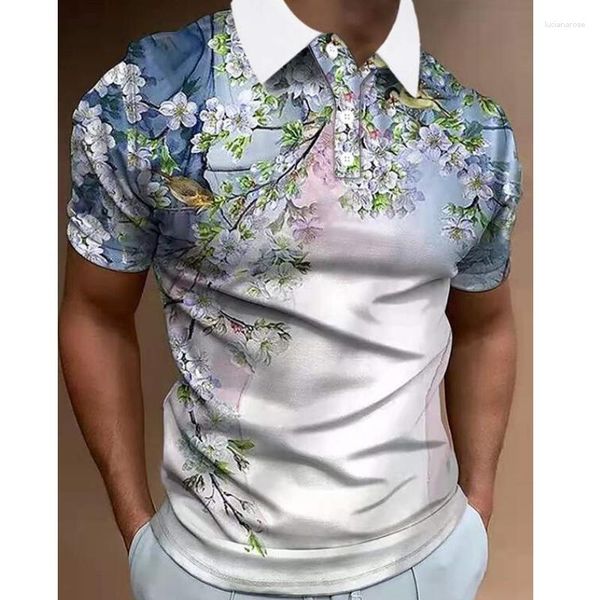 Polos masculinos Fashion Polo T-Shirt 3D Floral Printed High Quality Clothing Camisas Soltas Oversized Street Casual Mangas Curtas Tops