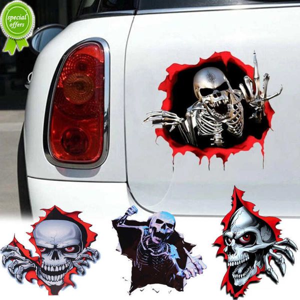 3D Skeleton Skull Terror Peeked Car Adesivi personalizzati Fashion Skull In The Bullet Hole Automobile Decalcomanie Decor