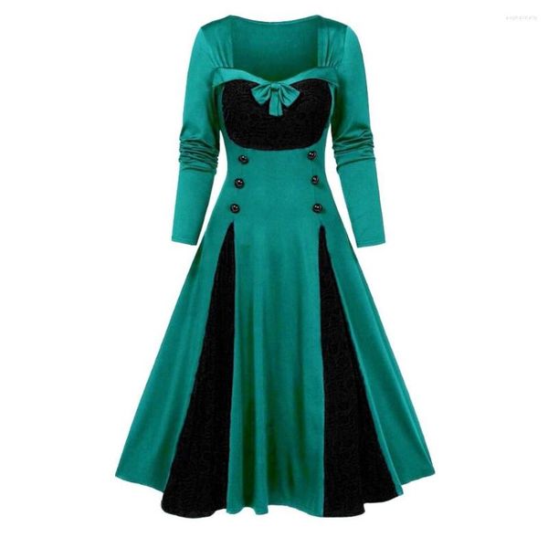 Lässige Kleider für Damen, Übergröße, Halloween, Spitzeneinsatz, Scheinknopf, Schleife, Kleid, formelle Anlässe, Abend, lockerer Sommer