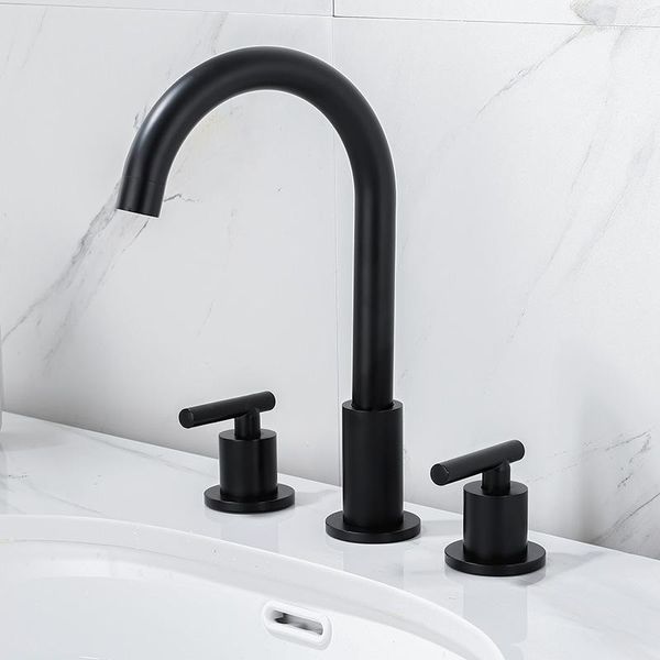 Rubinetti per lavabo da bagno Rubinetto per lavabo diviso in ottone 3 fori Doppi manici Vasca da bagno diffusa Cromo lucido Miscelatore rotondo montato su piano