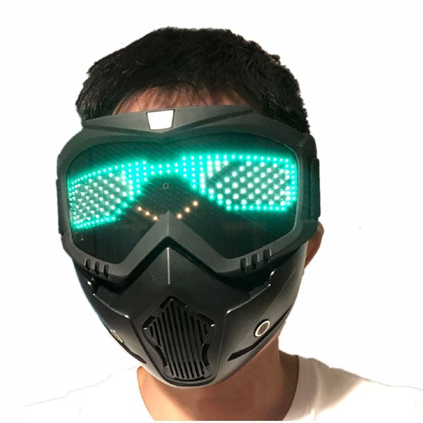 Máscaras de festa destacáveis Bluetooth Rgb Led Light Up Motocicleta Off road Wind Riding Goggles Mask Built in Battery Display board 230705