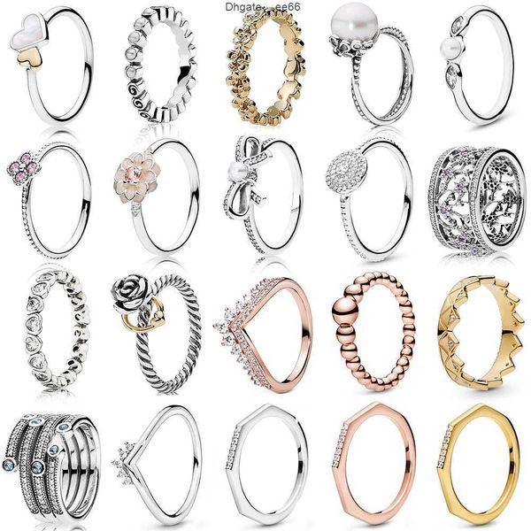 Anelli a fascia NOVITÀ 2019 100% argento sterling 925 pandora oro rosa osso principessa non ti scordar di me anello per le donne europee regalo di gioielli di moda originale