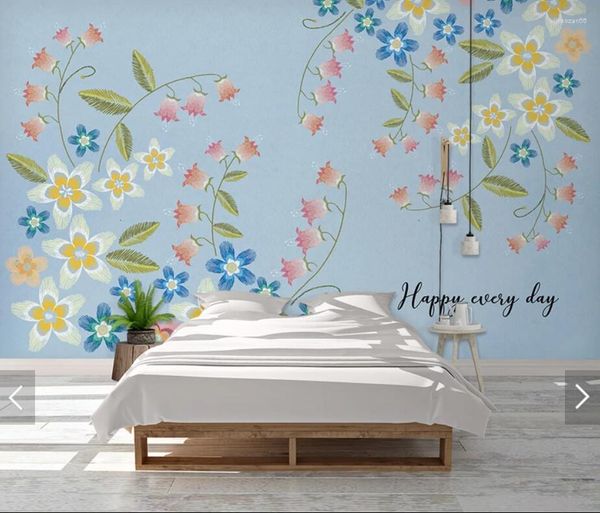 Sfondi 3D Carta da parati moderna con fiori blu Carta da parati per soggiorno Camera da letto Carta da contatto Carte da parati Rotolo Murales floreali Personalizza