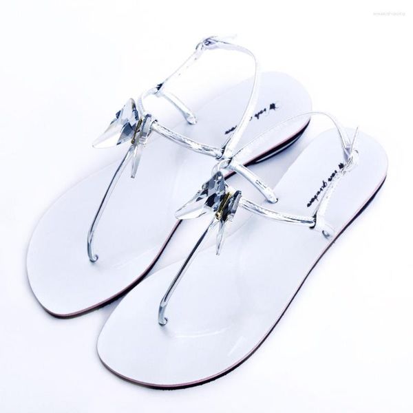 Sandálias Verão Feminino Praia Salto Baixo Senhora Brilhante Strass Sapatos Borboleta Boho T-strap Flops Diamante Chinelo Pai-filho