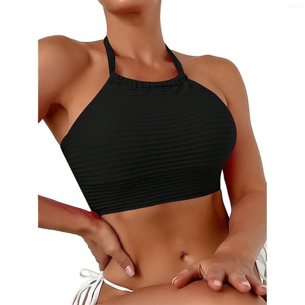 Maiô feminino sexy cor sólida justo sem costas com decote pendurado maiô top maiô