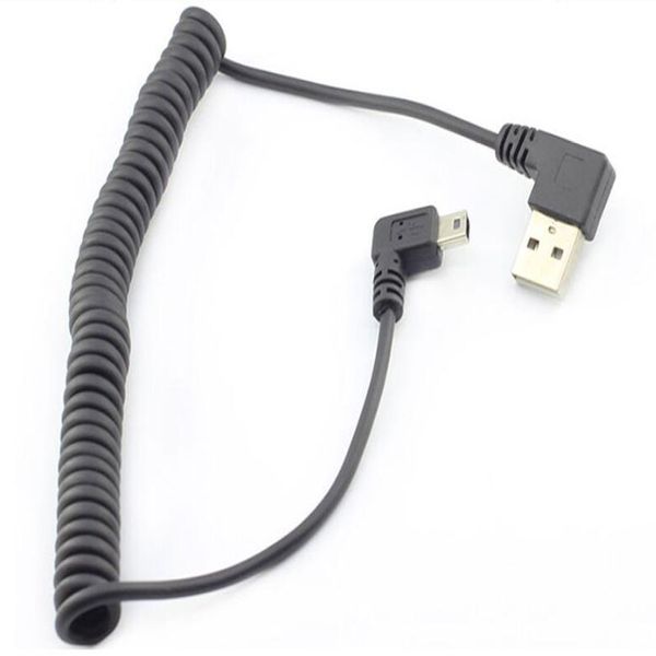 2 porte 90 gradi ad angolo retto mini B USB 2.0 A maschio cavo di alimentazione dati a molla per la navigazione del veicolo Macchina fotografica del registratore di guida per auto