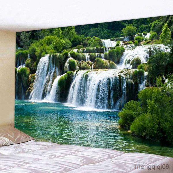 Гобелена красивая лесная водопад гобелен звездный небо домашнее искусство деко -деко -коврик для йоги лиш