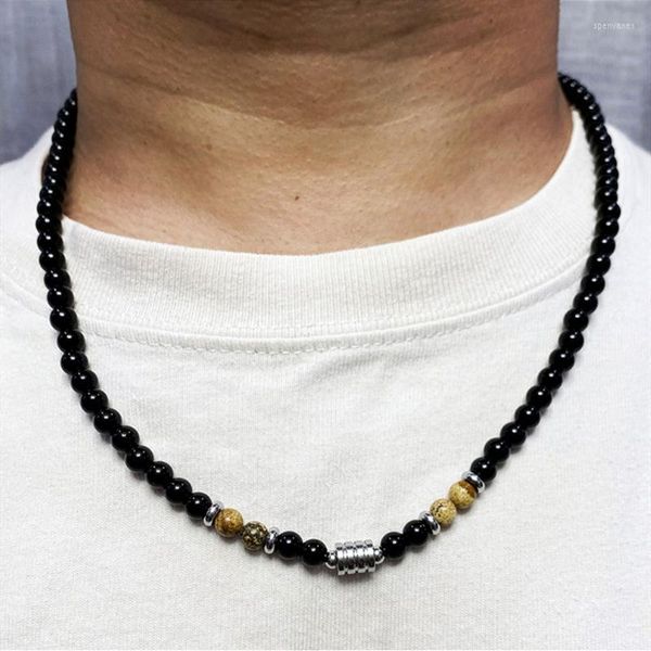 Anhänger Halsketten 56 cm Vintage Halskette Männer Handgemachte Klassische 6mm Lava Stein Perle Für Party Schmuck Geschenk