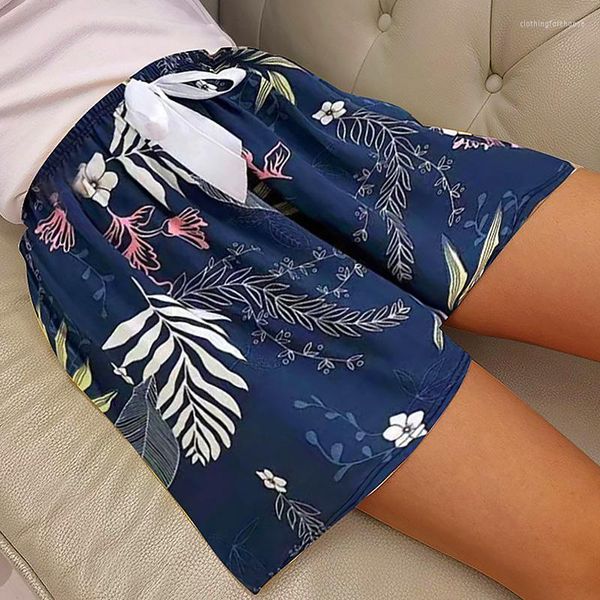 Pijamas femininos shorts de algodão estampados florais calças curtas de verão largas praia praia confortável casa confortável lounge dormir