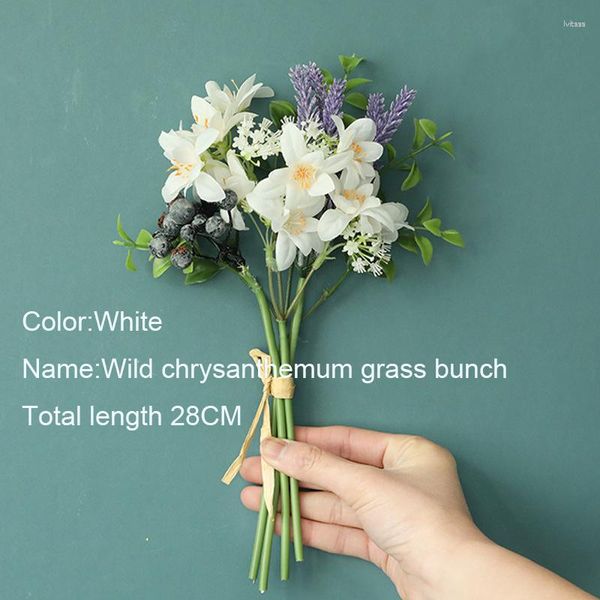 Dekoratif çiçekler bir grup krizantem çim yapay dekorasyon ev çiçek aranjman düğün gelin el tut buket sahte çelenk