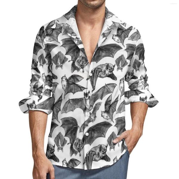 Camisas casuais masculinas padrão de morcego homem assustador morcegos voadores camisa manga longa moda Y2K blusas roupas impressas primavera tamanho grande 3XL 4XL