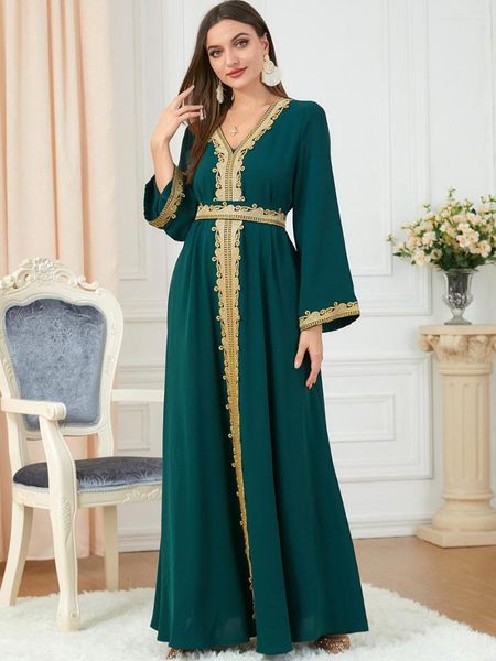 Abbigliamento etnico Ramdan Abito musulmano verde per le donne Eid Arabo Femme Lusso Abaya Islamic Evening Jalabiya Abbigliamento Turchia Caftano marocchino