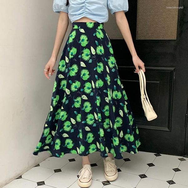 Юбки Тигена Эстетическая цветочная печатная юбка для женщин 2023 Летний случай повседневного праздника a Line High Taist