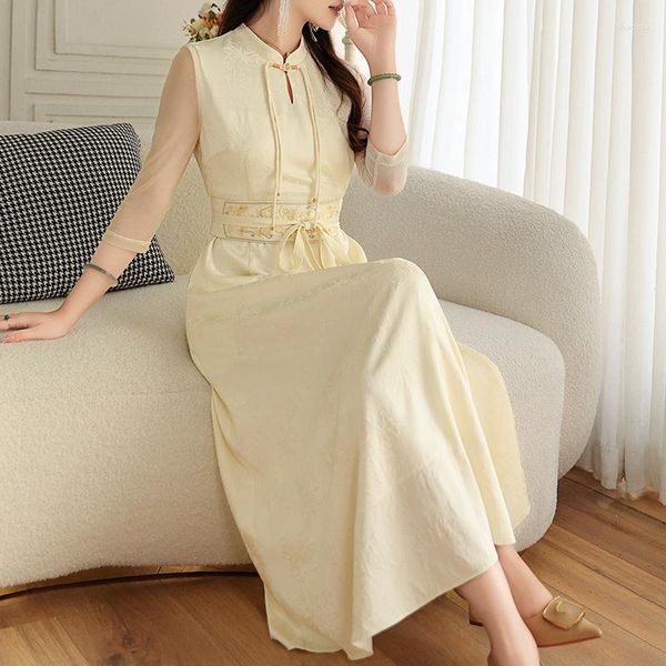 Ethnische Kleidung High-End Frühling Sommer Chinesischen Stil Qopao Frauen Elegante Stickerei Dame Schlank Cheongsam Kleid Weibliche S-XXL