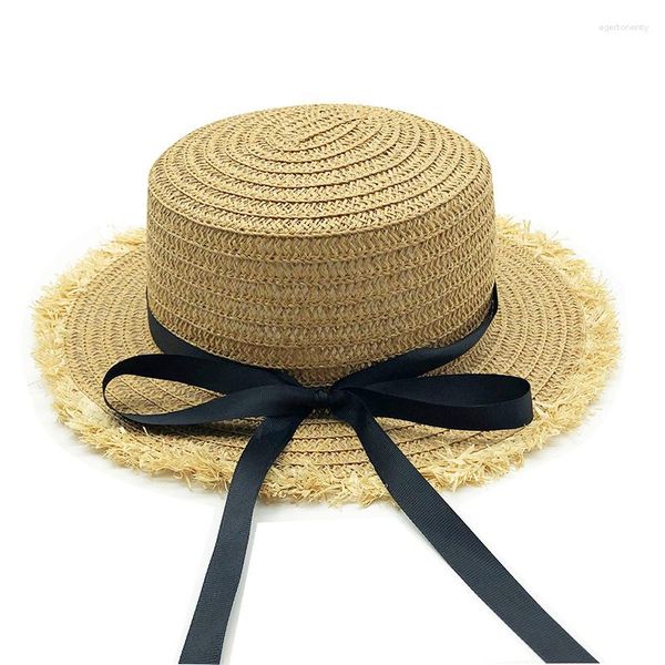 Chapéus de aba larga 2023 Venda Flat Top Sun Hat Summer Spring Women Travel Caps Bandages Beach Child Traw Respirável Girls