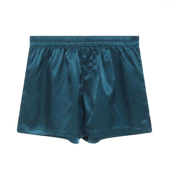 Cueca Masculina Soild Color Cintura Média Respirável Boxer Breve Cós Elástico Shorts de Cetim Macio Roupa Interior Loungewear Pijamas Bottoms