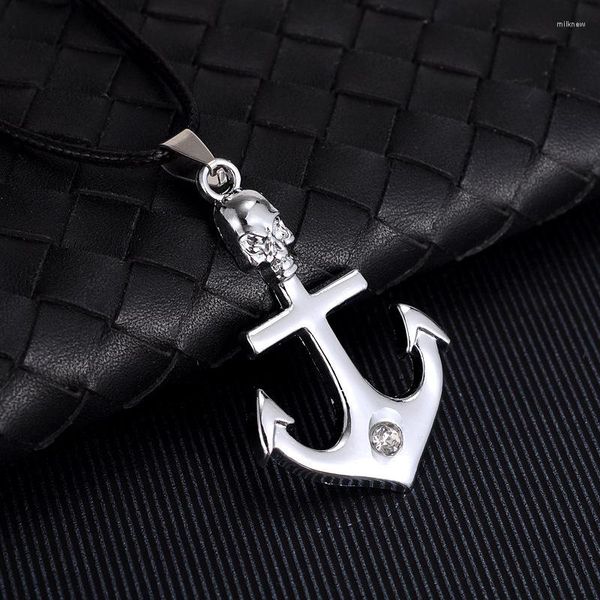 Pendentif Colliers Rétro Laiton Argent Couleur Métal Ancre Court Collier Ras Du Cou Déclaration Hommes Bijoux Ami Goth Cadeau Style Punk