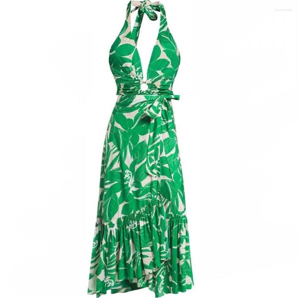 Roupa de banho feminina retrô verde biquíni estampado moda maiô de uma peça e cobertura com saia bandagem apertada verão praia luxo elegante