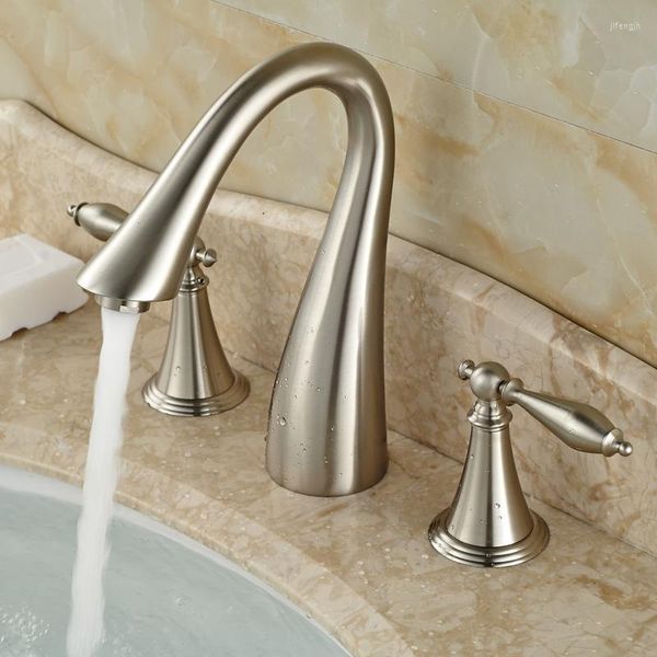 Смесители раковины для ванной комнаты Vidric Creative Design Mixer Faucet Два ручки 3 отверстия бассейн холодная вода нажатия маточная отделка никеля
