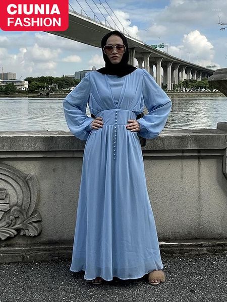 Roupas étnicas Musulman De Mode Vestidos de noite Muçulmanos Mulheres Árabe Robe Chiffon Vestido Longo Preto Abayas Para Dubai 2023 Mais Recente